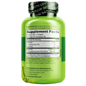 Thành phần vi chất của NATURELO Vegan DHA Omega-3 from Algae 400 mg 120 Vegan Softgels 628110628466