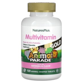 Thực phẩm bổ sung NaturesPlus Animal Parade Gold Children's Chewable Multivitamin Supplement Watermelon 120 Animal-Shaped Tablets 097467299382