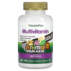 Thực phẩm bổ sung NaturesPlus Animal Parade Gold Children's Multivitamin Chewable Supplement Grape 120 Animal-Shaped Tablets 097467299344