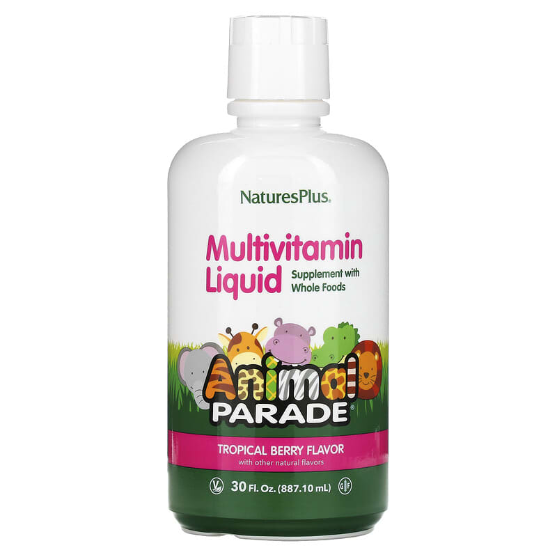 NaturesPlus Animal Parade Multivitamin Nước vị Trái Cây Nhiệt Đới 30 fl oz (887.1 ml) 10 naturesplus animal parade multivitamin liquid tropical berry 30 fl oz 887 1 ml 7538 097467299511