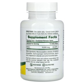 Thành phần vi chất của NaturesPlus Biotin Sustained Release 10.000 mcg 90 Tablets 097467017931