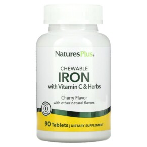 Thực phẩm bổ sung NaturesPlus Chewable Iron with Vitamin C and Herbs Cherry 90 Tablets 097467034211