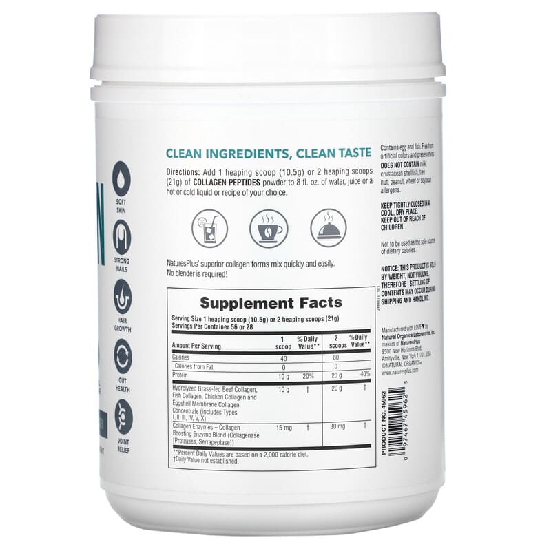 NaturesPlus Peptide Collagen 1.30 lbs (588 g) 2 Thành phần vi chất của NaturesPlus Collagen Peptides 1.30 lbs (588 g) 097467459625