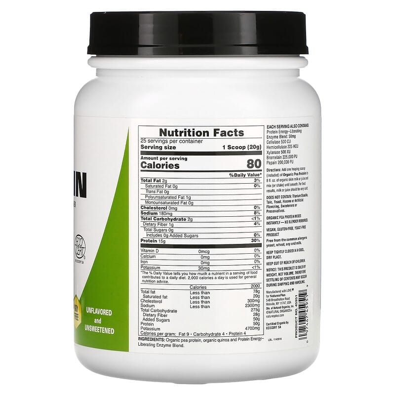 Thành phần vi chất của NaturesPlus Organic Pea Protein Powder 1.1 lbs (500 g) 097467459519