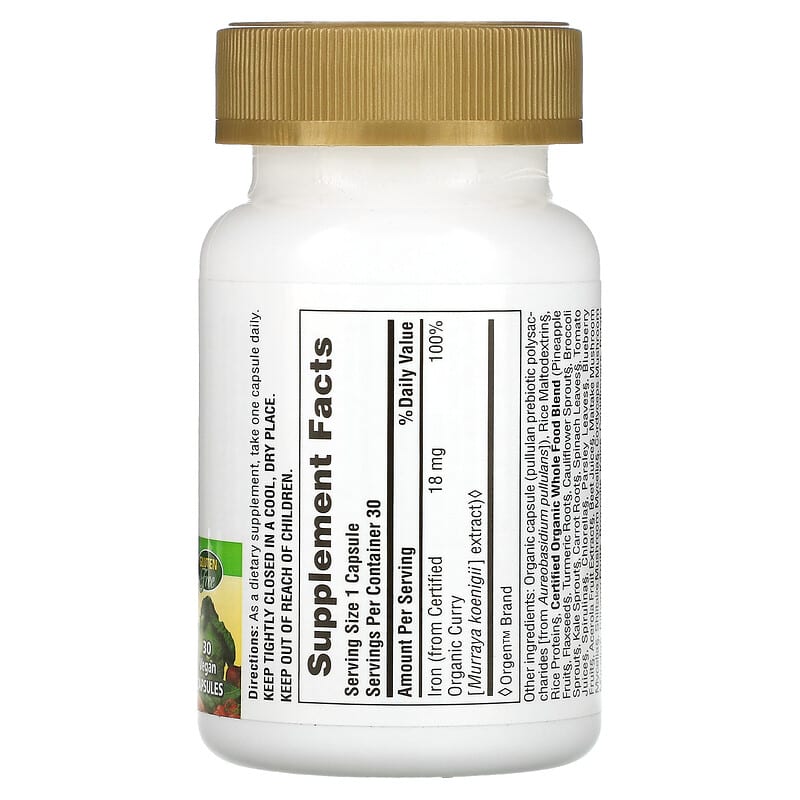 Viên sắt thực vật NaturesPlus Source of Life Garden 30 viên chay 2 Thành phần vi chất của NaturesPlus Source of Life Garden Iron 30 Vegan Capsules 097467307360