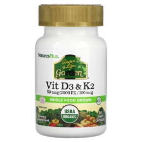 Thực phẩm bổ sung NaturesPlus Source of Life Garden Vit D3 & K2 60 Vegan Capsules 097467307407