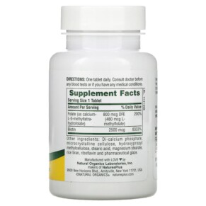 Thành phần vi chất của NaturesPlus Sustained Release Biotin & Folate 30 Tablets 097467017924