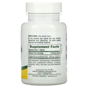 Thành phần vi chất của NaturesPlus Vitamin B6 Sustained Release 500 mg 60 Tablets 097467016651