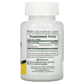 Thành phần vi chất của NaturesPlus Vitamin D3 10.000 IU (250 mcg) 60 Softgels 097467010482