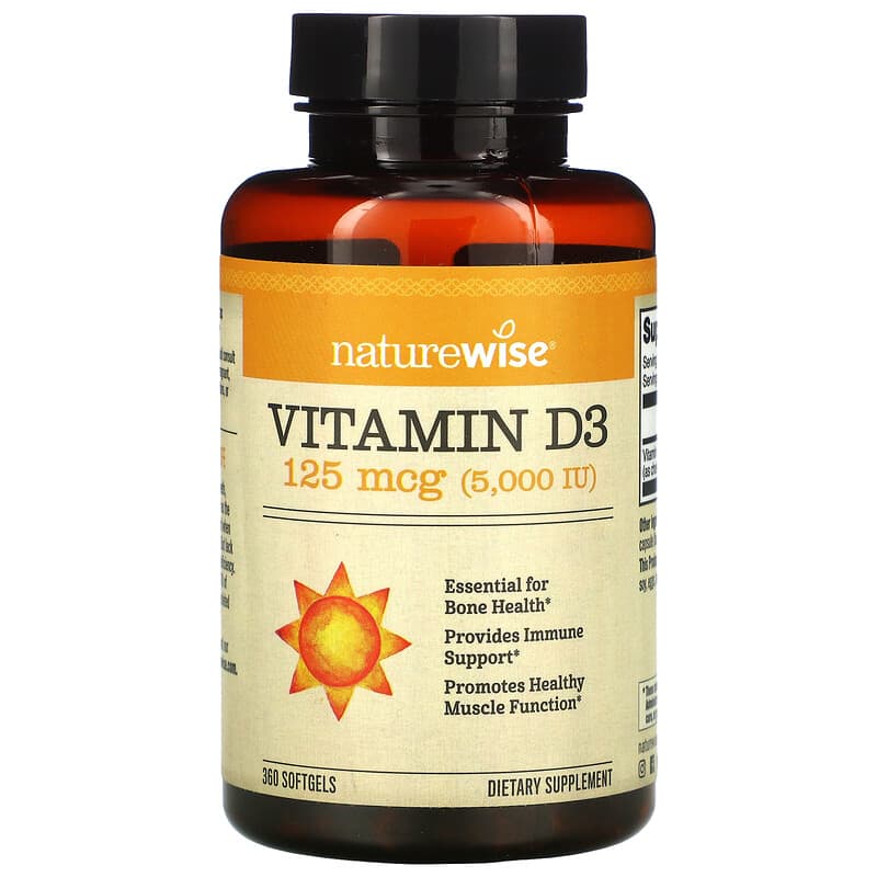 Viên uống NatureWise Vitamin D3 125 mcg (5.000 IU) 360 viên nang mềm 10 naturewise vitamin d3 125 mcg 5 000 iu 360 softgels 78025 858081006042