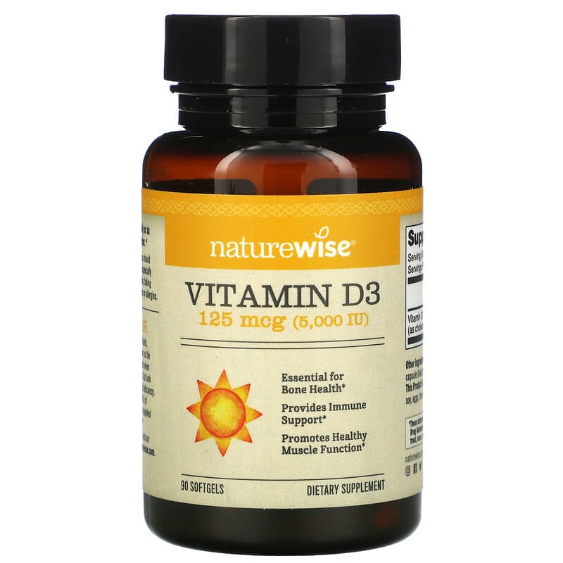 Viên uống NatureWise Vitamin D3 125 mcg (5.000 IU) 90 viên mềm 10 naturewise vitamin d3 125 mcg 5 000 iu 90 softgels 81927 858081006202