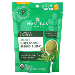 Thực phẩm bổ sung Navitas Organics Organic Superfood+ Greens Blend Moringa + Kale + Wheatgrass 6.3 oz (180 g) 811961022501