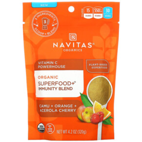 Thực phẩm bổ sung Navitas Organics Organic Superfood+ Immunity Blend Vitamin C Powerhouse Camu + Orange + Acerola Cherry 4.2 oz (120 g) 811961022648