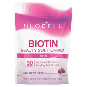 Thực phẩm bổ sung NeoCell Biotin Beauty Soft Chews Acai Berry 10.000 mcg 30 Soft Chews 016185129603
