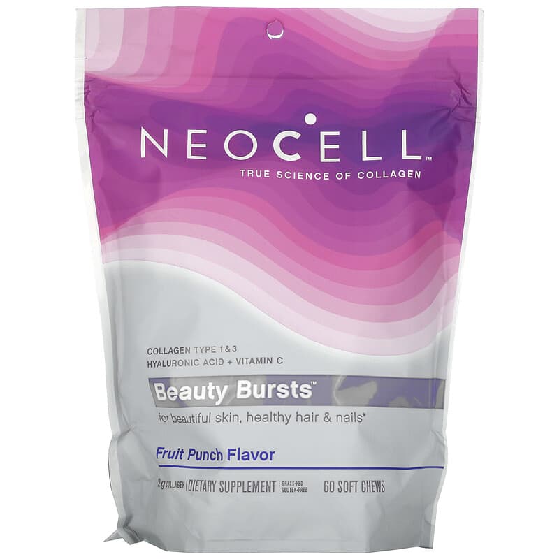 NeoCell Collagen Beauty Soft Chews Hương Trái Cây 1g 60 viên nhai 10 neocell collagen beauty soft chews fruit punch 1 g 60 soft chews 49055 016185129399