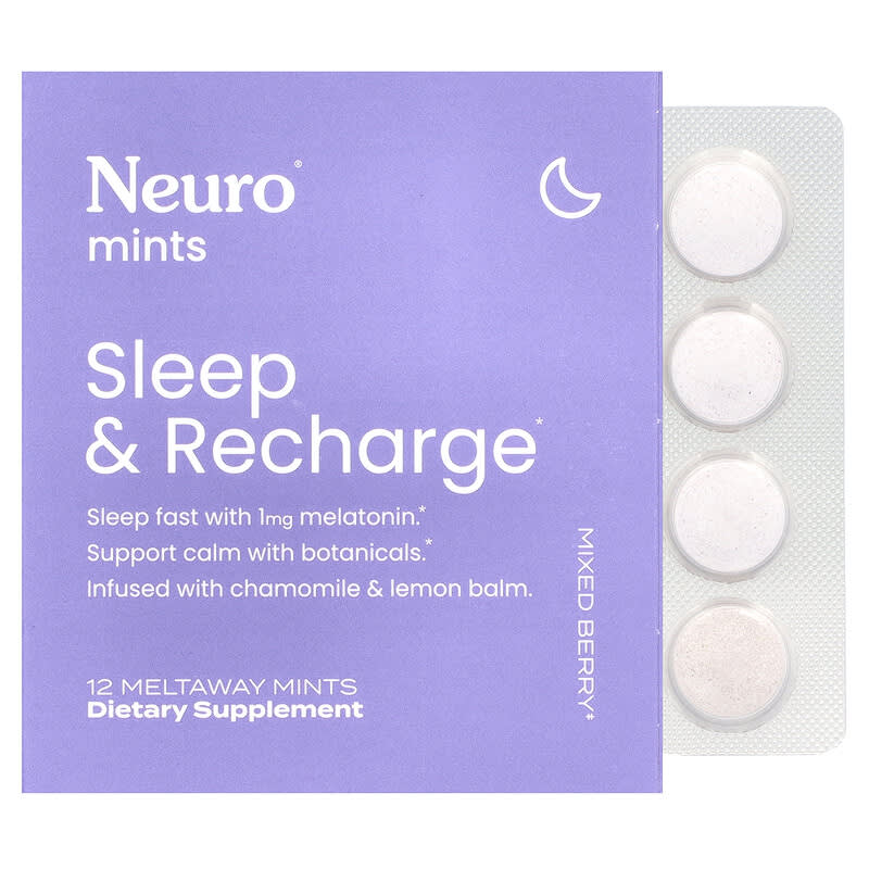 Kẹo ngậm NeuroGum, bạc hà NeuroMints, hỗ trợ giấc ngủ và phục hồi, hương berry hỗn hợp, 6 gói, 12 viên kẹo 10 neurogum neuromints sleep recharge mixed berry 6 packs 12 meltaway mints each 139458 850042893050