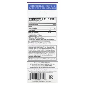 Bột phòng ngừa miễn dịch New Chapter On-The-Go Elderberry + Mật ong 15 gói 2.25g/gói 3 Thành phần vi chất của New Chapter On-The-Go Immune Defense Elderberry Powder + Honey 15 Packets 0.08 oz (2.25 g) Each 727783902719