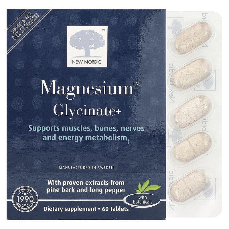 Magnesium Glycinate New Nordic 60 viên 10 new nordic magnesium glycinate 60 tablets 142664 741805749533