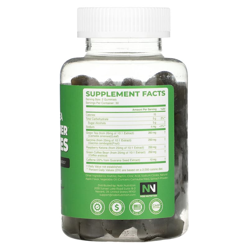 Thành phần vi chất của Nobi Nutrition Green Tea Fat Burner Gummies 60 Pectin-Based Gummies 850018274364