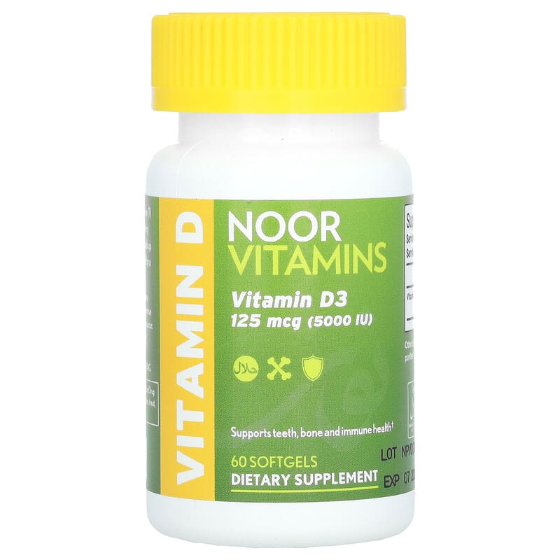 Noor Vitamins, Vitamin D3, 125 mcg (5.000 IU), 60 viên 791090347761