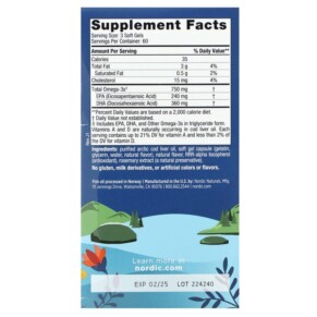 Thành phần vi chất của Nordic Naturals Arctic Cod Liver Oil Lemon 180 Soft Gels 768990578854