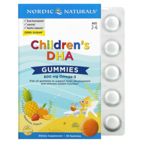 Thực phẩm bổ sung Nordic Naturals Children's DHA Gummies Ages 2-6 Tropical Punch 600 mg 30 Gummies 768990017094