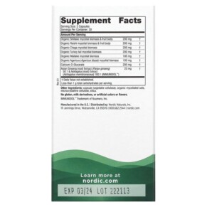 Viên uống Nordic Naturals Immune Mushroom Complex 60 viên hỗ trợ miễn dịch từ nấm 3 Thành phần vi chất của Nordic Naturals Immune Mushroom Complex 60 Capsules 768990015717