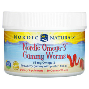 Thực phẩm bổ sung Nordic Naturals Nordic Omega-3 Gummy Worms Strawberry 63 mg 30 Gummy Worms 768990301506