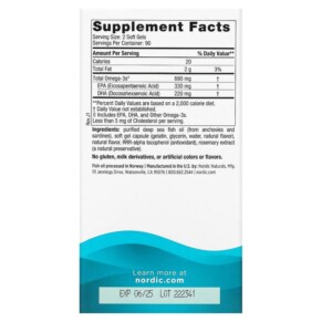 Viên uống Nordic Naturals Omega-3 Lemon 345 mg 180 viên mềm 3 Thành phần vi chất của Nordic Naturals Omega-3 Lemon 345 mg 180 Soft Gels 768990037603