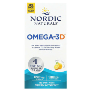 Thực phẩm bổ sung Nordic Naturals Omega-3D Lemon 345 mg 120 Soft Gels 768990027611