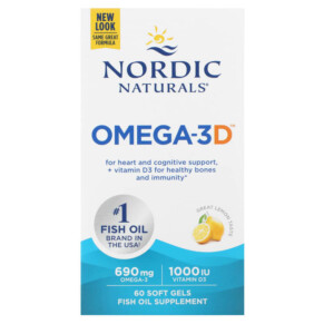 Thực phẩm bổ sung Nordic Naturals Omega-3D Lemon 345 mg 60 Soft Gels 768990017612