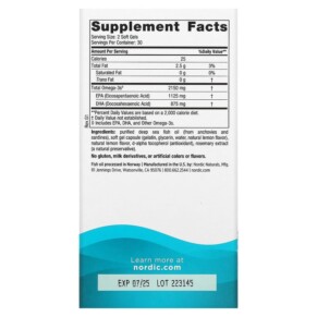 Thành phần vi chất của Nordic Naturals Ultimate Omega 2X Lemon 1.075 mg 60 Softgels 768990021503
