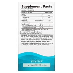 Thành phần vi chất của Nordic Naturals Ultimate Omega 2X with Vitamin D3 Lemon 60 Mini Soft Gels 768990061059