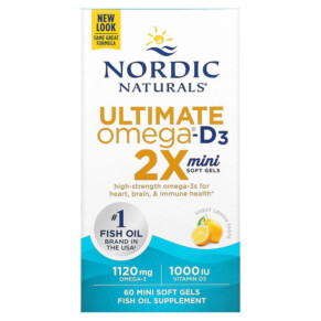 Thực phẩm bổ sung Nordic Naturals Ultimate Omega 2X with Vitamin D3 Lemon 60 Mini Soft Gels 768990061059