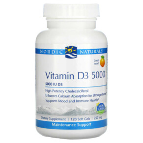Thực phẩm bổ sung Nordic Naturals Vitamin D3 5000 Orange 5.000 IU 120 Soft Gels 768990016196