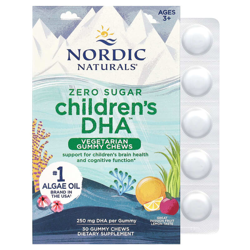 Nordic Naturals, Zero Sugar Children's DHA, Ages 3+, Passion Fruit Lemon, 250 mg, 30 viên nhai 768990017070