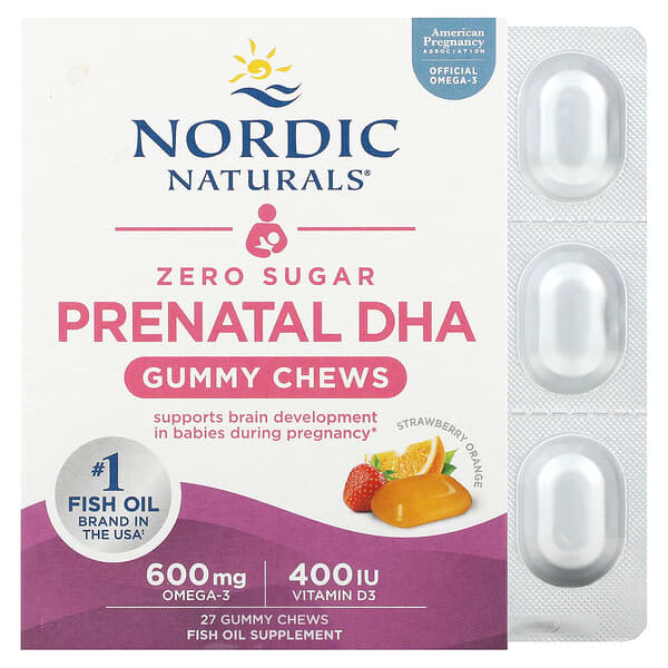 Nordic Naturals Zero Sugar Prenatal DHA Strawberry Orange 27 viên nhai 768990017551
