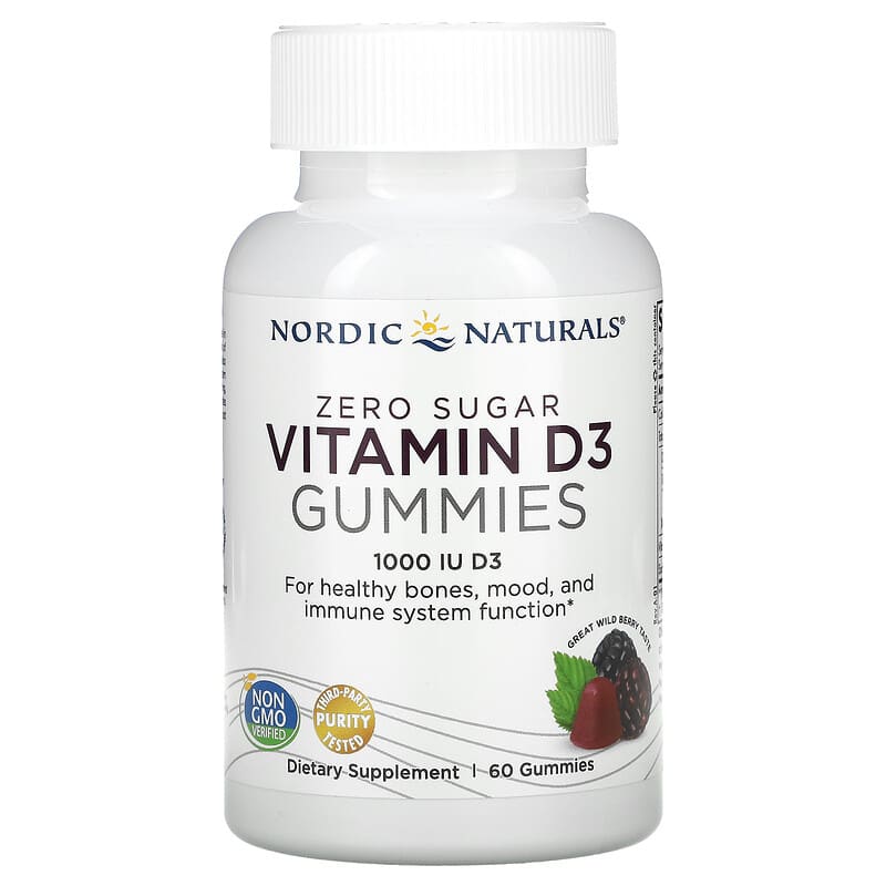 Vitamin D3 Gummies Không Đường Nordic Naturals vị Dâu Hoang 25 mcg (1.000 IU) 60 viên Gummies 10 nordic naturals zero sugar vitamin d3 gummies wild berry 25 mcg 1 000 iu 60 gummies 106323 768990311376