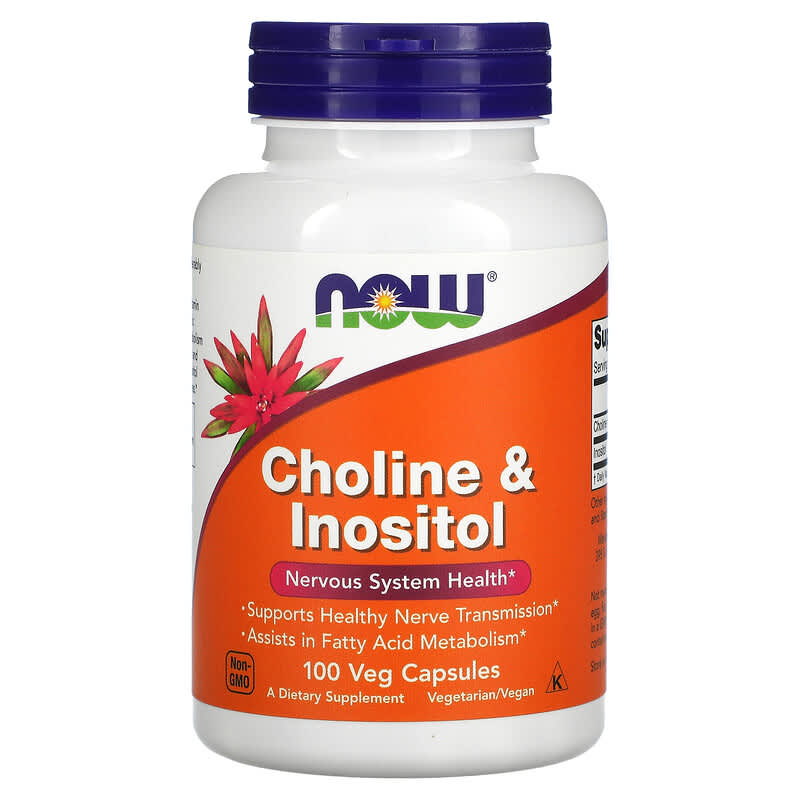 NOW Foods Choline & Inositol 100 viên chay 10 now foods choline inositol 100 veg capsules 513 733739004703