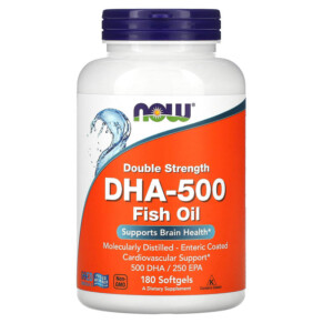 Thực phẩm bổ sung NOW Foods Double Strength DHA-500 Fish Oil 180 Softgels 733739016133