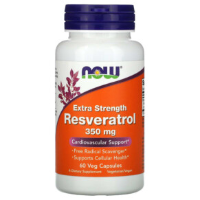 Thực phẩm bổ sung NOW Foods Extra Strength Resveratrol 350 mg 60 Veg Capsules 733739033864