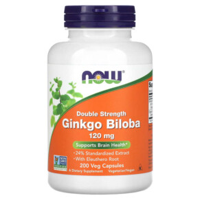 Thực phẩm bổ sung NOW Foods Ginkgo Biloba Double Strength 120 mg 200 Veg Capsules 733739046819