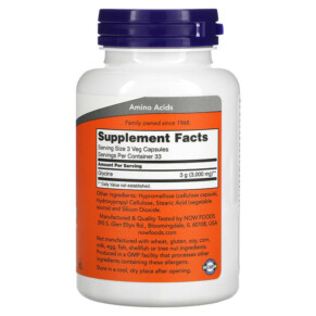 NOW Foods Glycine 1000 mg 100 viên nang chay 3 Thành phần vi chất của NOW Foods Glycine 1.000 mg 100 Veg Capsules 733739001078