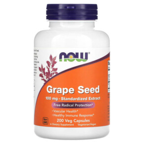 Thực phẩm bổ sung NOW Foods Grape Seed Standardized Extract 100 mg  200 Veg Capsules 733739032492