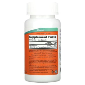 Viên sắt NOW Foods Double Strength 36 mg 90 viên thực vật 3 Thành phần vi chất của NOW Foods Iron Double Strength 36 mg 90 Veg Capsules 733739014443