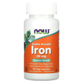 Thực phẩm bổ sung NOW Foods Iron Double Strength 36 mg 90 Veg Capsules 733739014443
