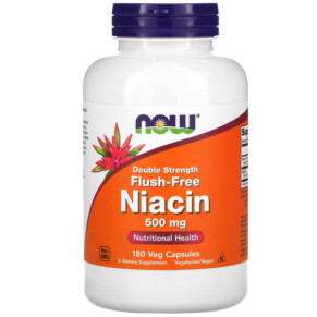 Thực phẩm bổ sung NOW Foods Niacin Flush-Free Double Strength 500 mg 180 Veg Capsules 733739005007