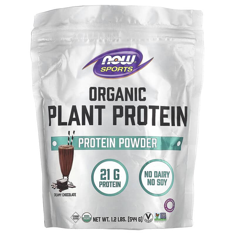 NOW Foods, Sports, Organic Plant Protein Powder, Creamy Chocolate, 1,2 lbs (544 g) 733739020789