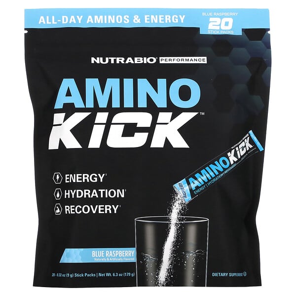 NutraBio Amino Kick Blue Raspberry 20 gói 0,32 oz 9 g 10 nutrabio amino kick blue raspberry 20 stick packs 0 32 oz 9 g each 123323 649908217464