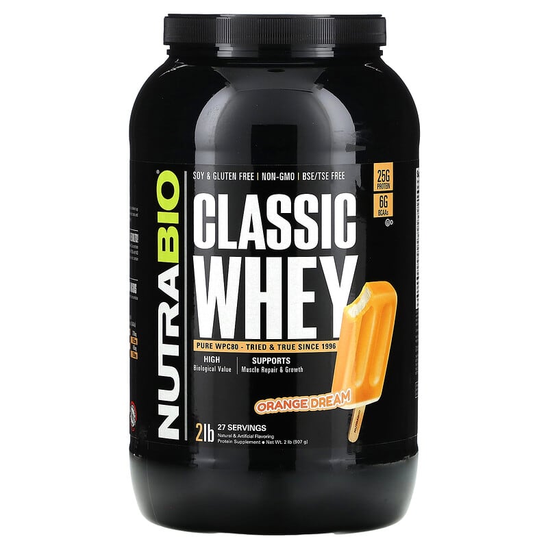NutraBio, Classic Whey Protein, Orange Dream, 2 lb (907 g) 649908211806